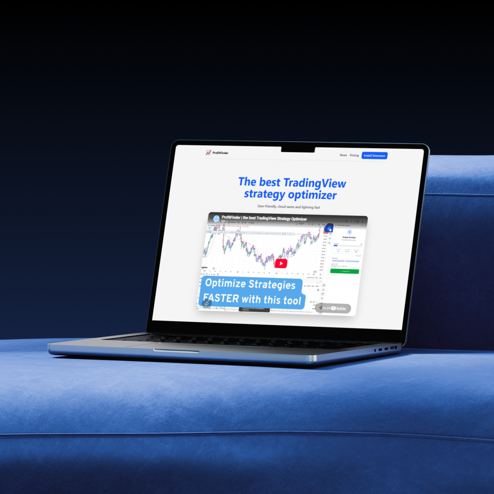ProfitFinderextension.com visas på en laptop på en soffa